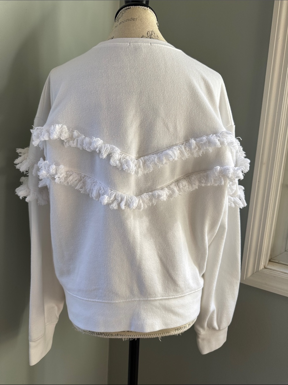 Rails Kinsey white French Terry sweatshirt sweater fringed detail EUC size L - Picture 4 of 8